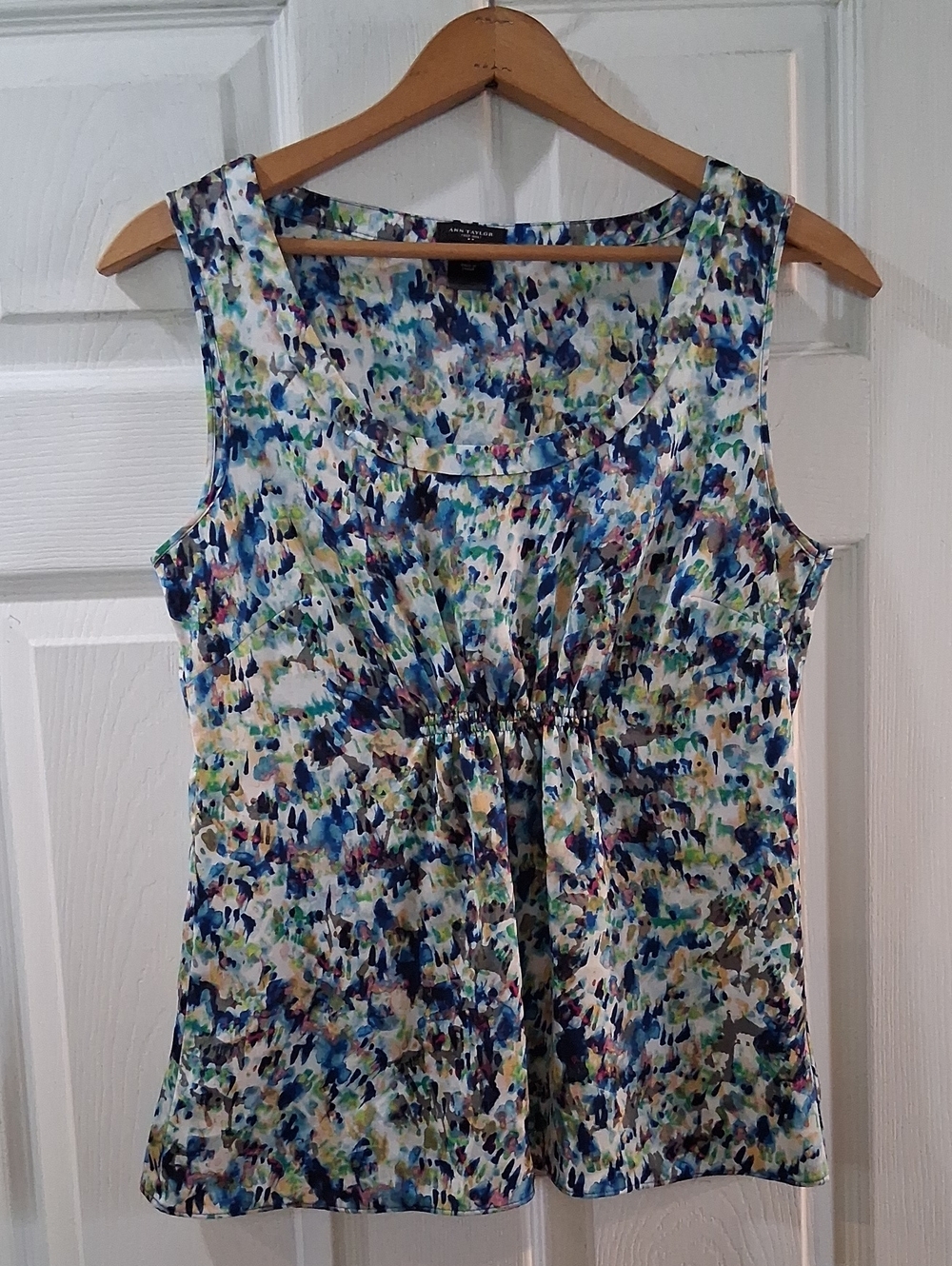 Ann Taylor Blue Multi Watercolor Print Tank Top